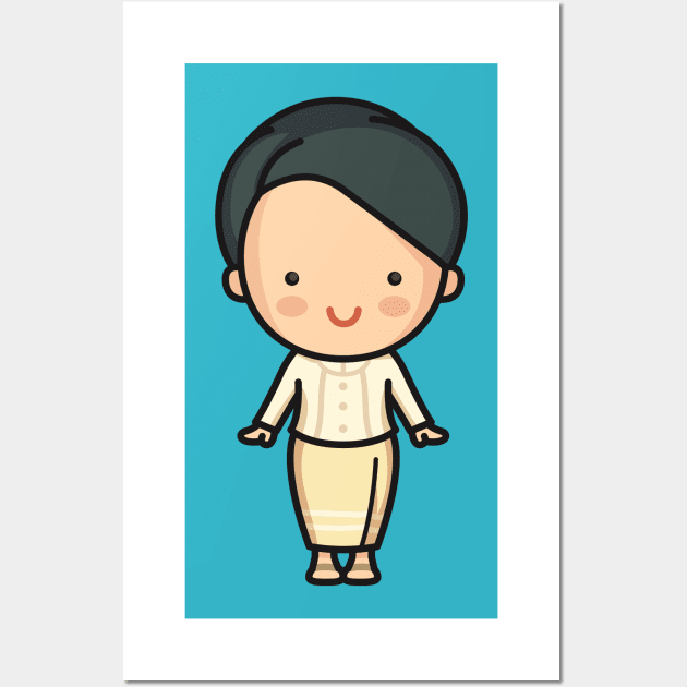 Cute Thai Woman in Traditional Clothing Cartoon Wall Art by SLAG_Creative